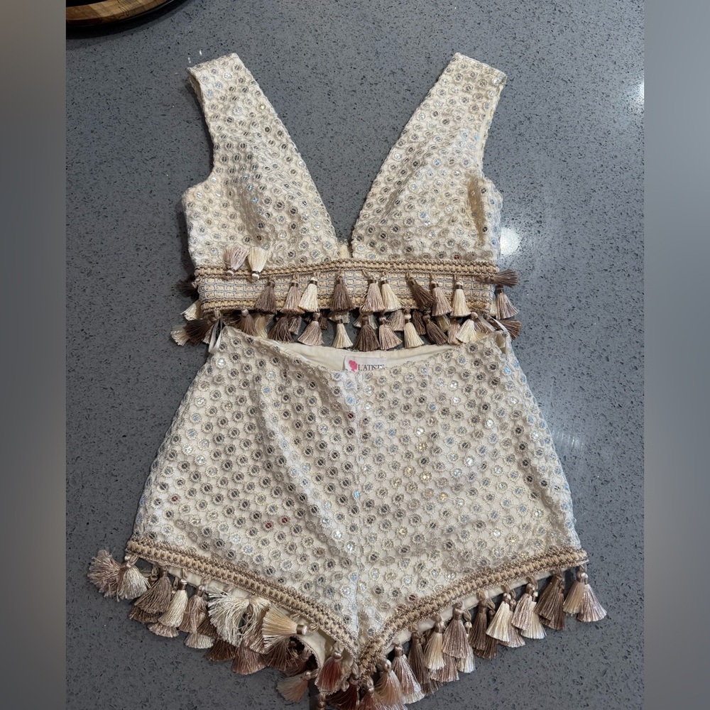 L'ATISTE Cream and Gold Bodysuit